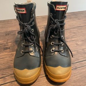 HUNTER Bormino Combat Lace Up Rain Boots Navy Size: 8